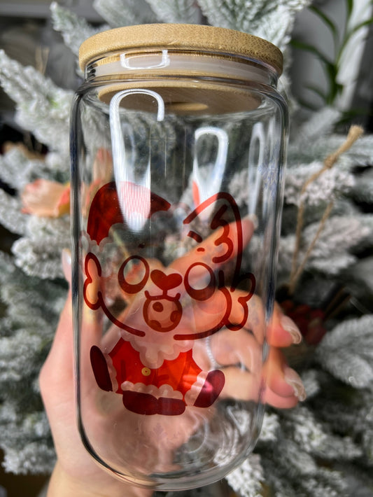 Corgi Santa Clear Glass Cup - 16OZ